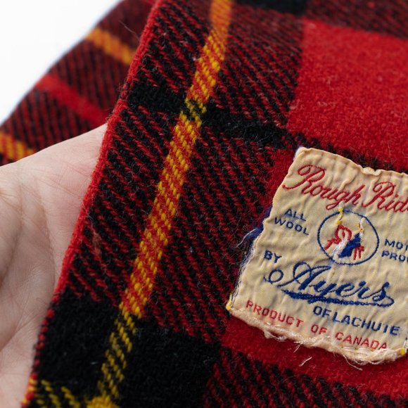 Vintage Ayers Rough Rider Wool Red Plaid Blanket, Fringed Tartan Plaid Blanket - Picture 4 of 4